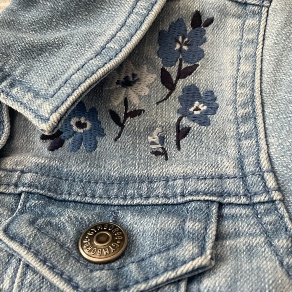 Gymboree Light Blue Denim Jacket with Floral Details- 12-18M